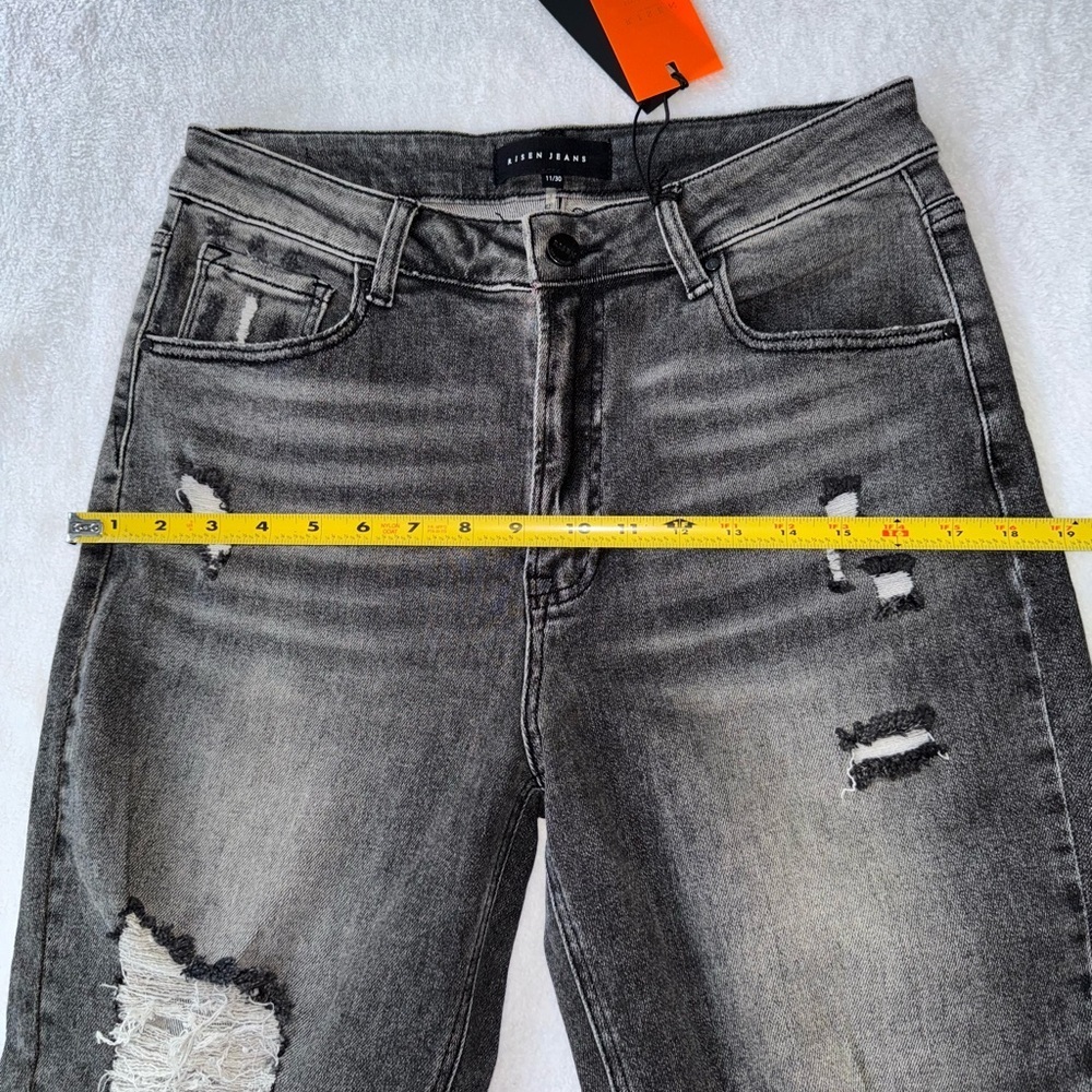 Risen Jeans Women’s Sz 11/30 High Waist Girlfriend Jeans black distressed Ripped - Picture 6 of 14